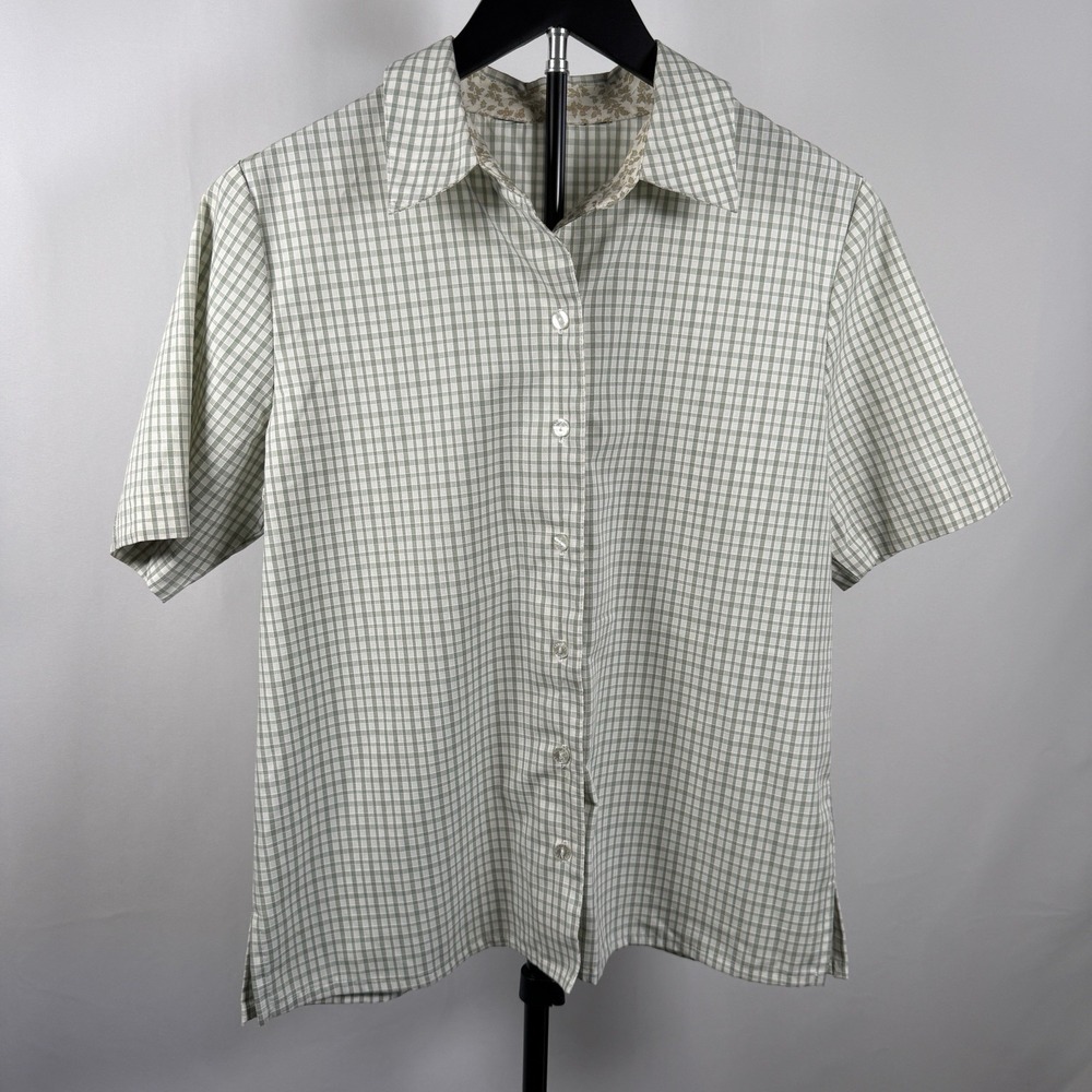 Unbranded Green Gingham Women's Button Down Short Sleeve Grandma Core